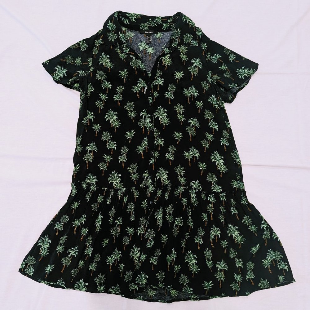 FOREVER 21 Palm Tree Print Shirt Dress